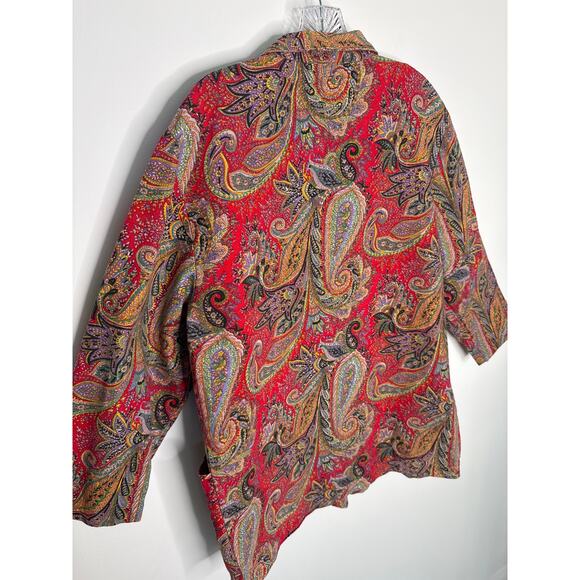 Vintage 80’s Baby O Paris Red Paisley Tapestry Blazer Coat Boho Chic medium - Picture 6 of 13